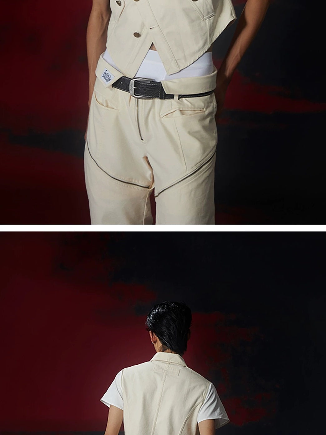 FULLTIDE Tailored Slim Fit Collared Lapel Youth Casual Off White Trendy Outerwear Vest