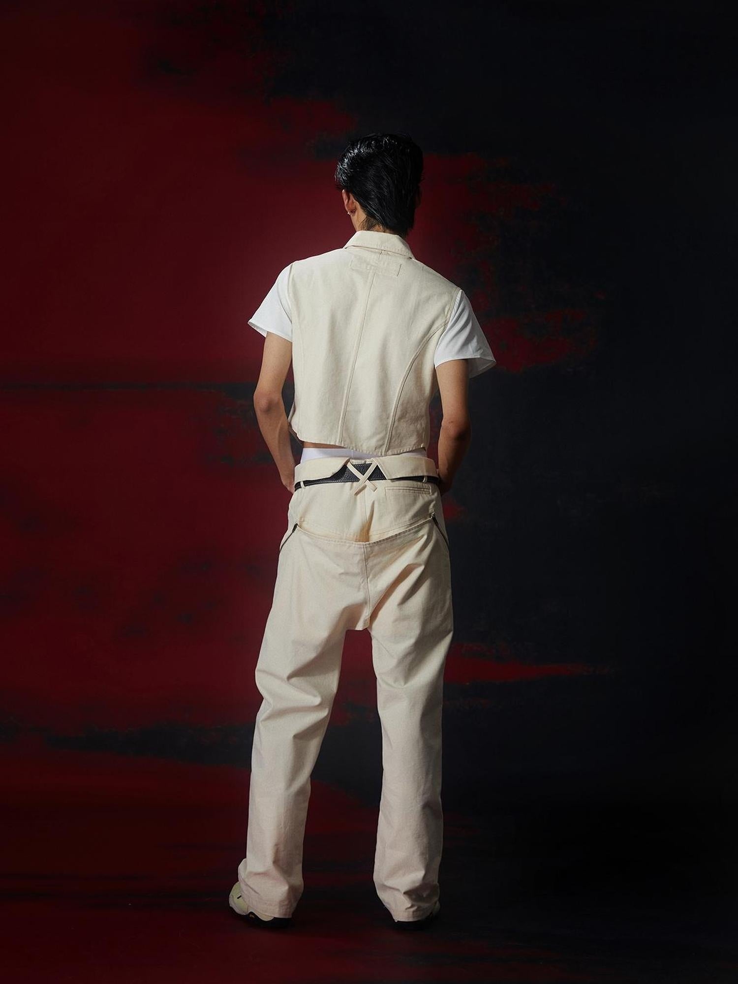 FULLTIDE Tailored Slim Fit Collared Lapel Youth Casual Off White Trendy Outerwear Vest