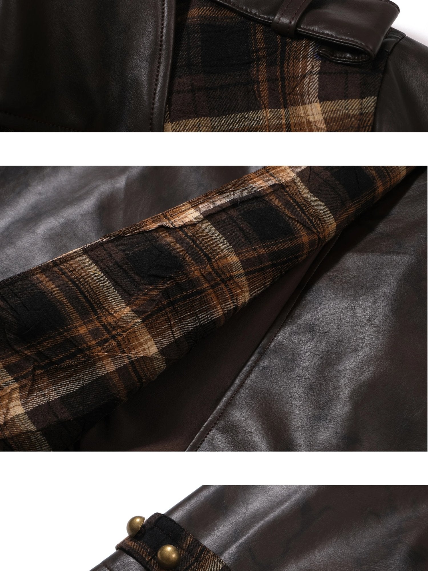 FULLTIDE Thick Double Breasted Notched Collar Long Plaid Women Viscose Pu Coat