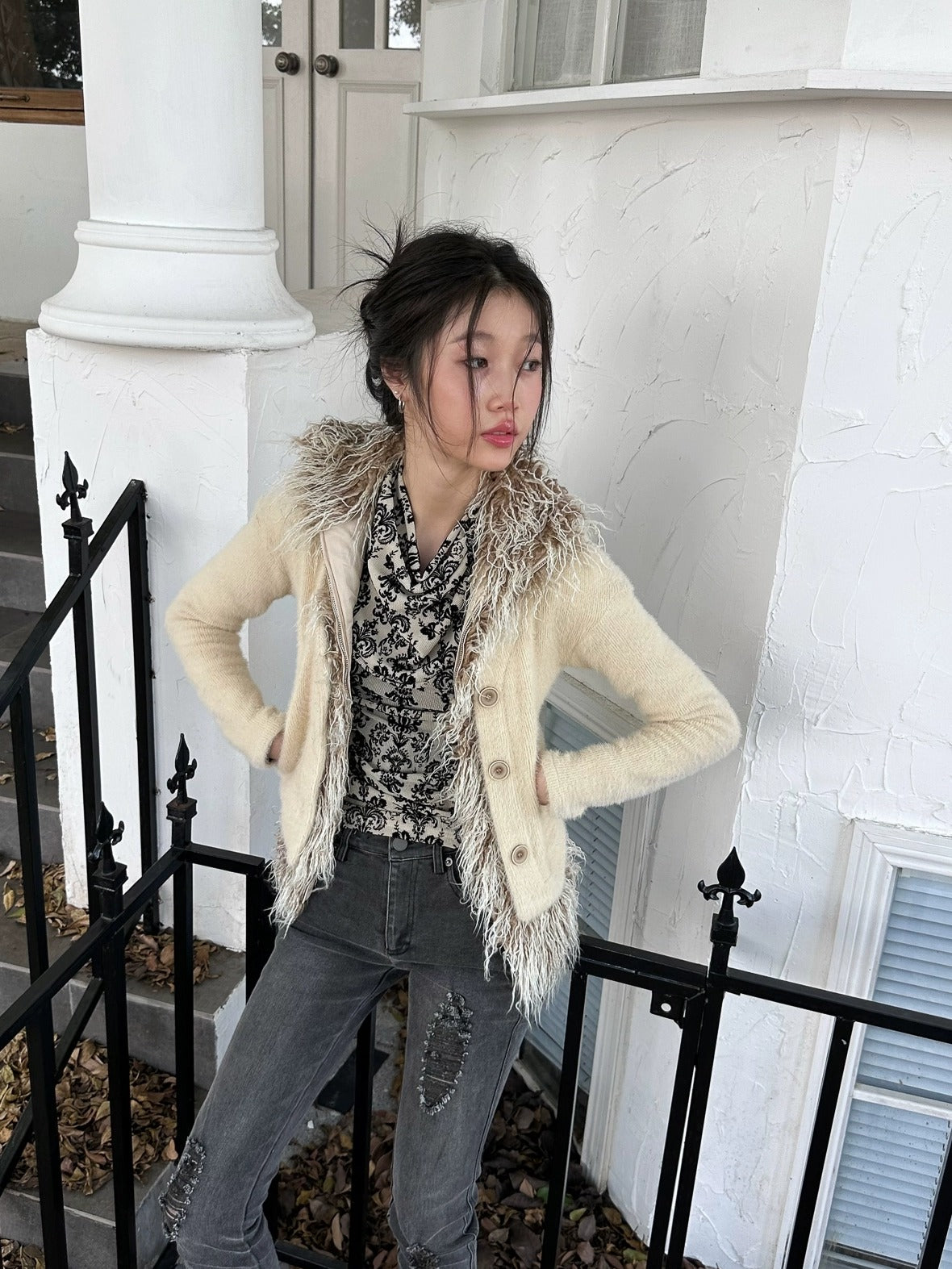 FULLTIDE Thick Plush Original Design Lapel Slim Fit Women Wool Mohair Blend Jacket