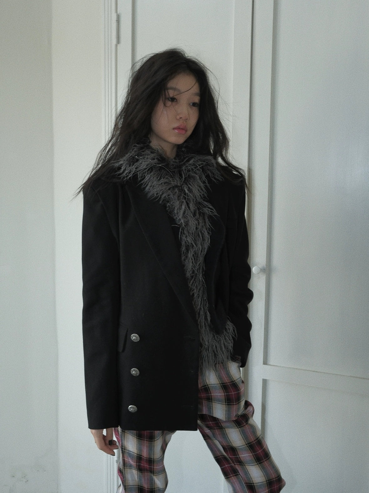 FULLTIDE Thick Plush Original Design Lapel Slim Fit Women Wool Mohair Blend Jacket