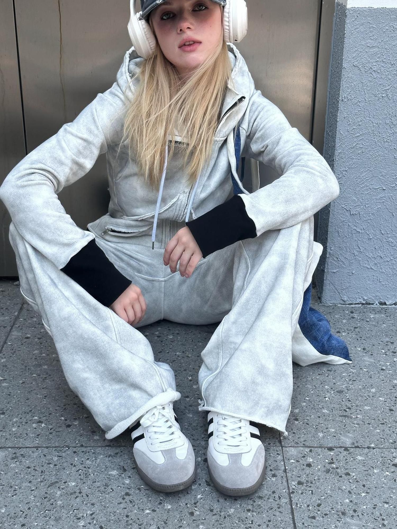 FULLTIDE Thick Pure Cotton Colorblock Hooded Mid Length Oversized Street Women Hoodies