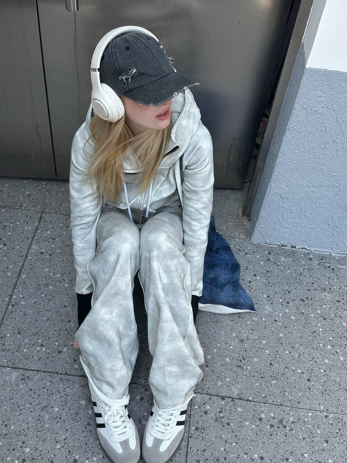 FULLTIDE Thick Pure Cotton Colorblock Hooded Mid Length Oversized Street Women Hoodies