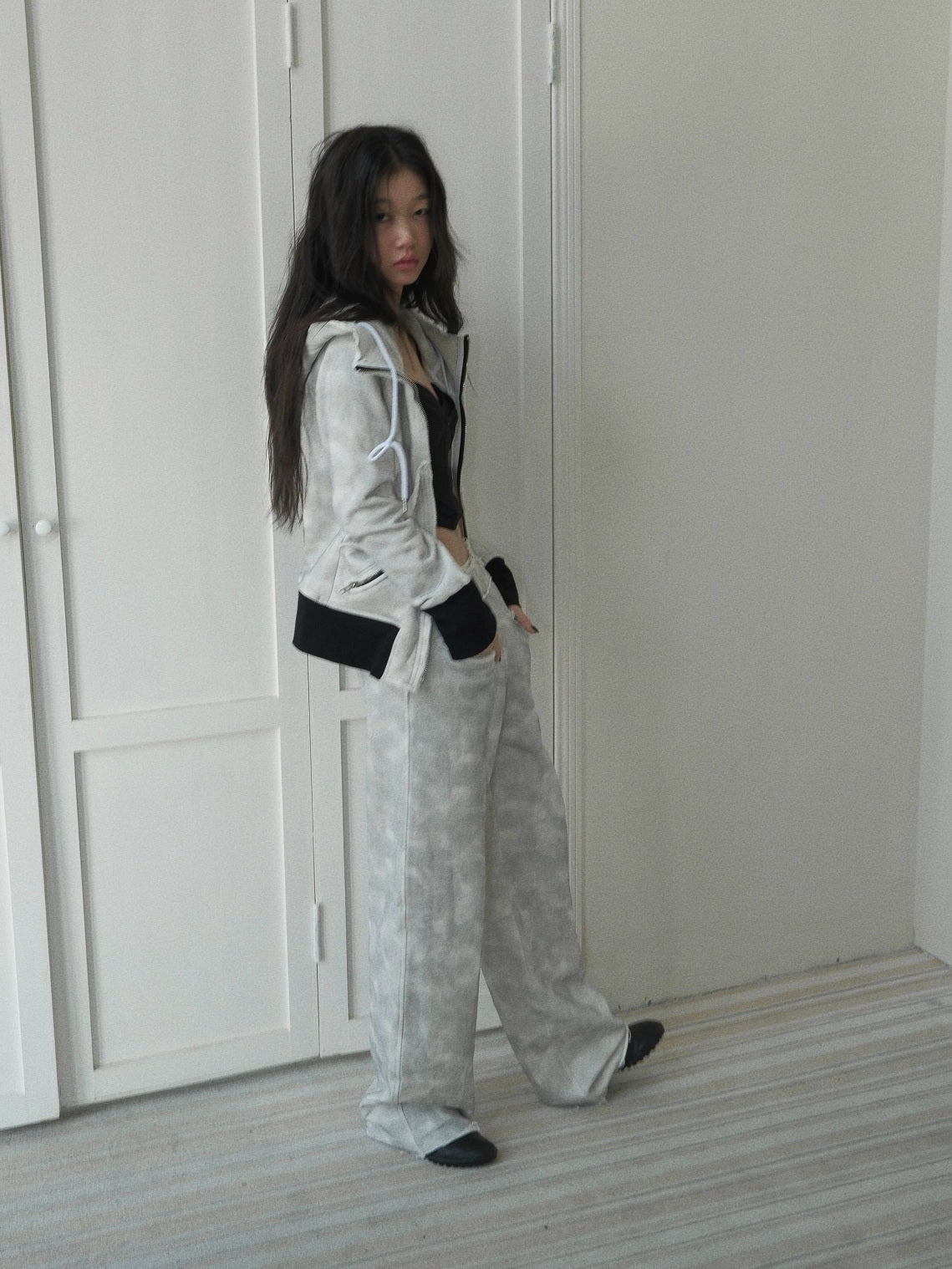 FULLTIDE Thick Pure Cotton Colorblock Hooded Mid Length Oversized Street Women Hoodies