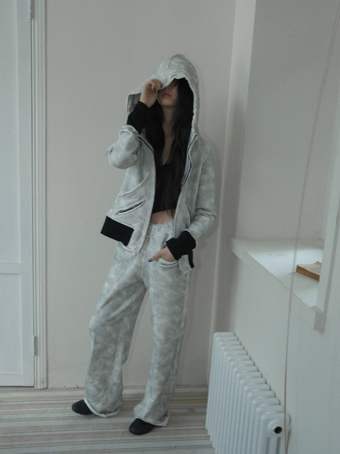 FULLTIDE Thick Pure Cotton Colorblock Hooded Mid Length Oversized Street Women Hoodies