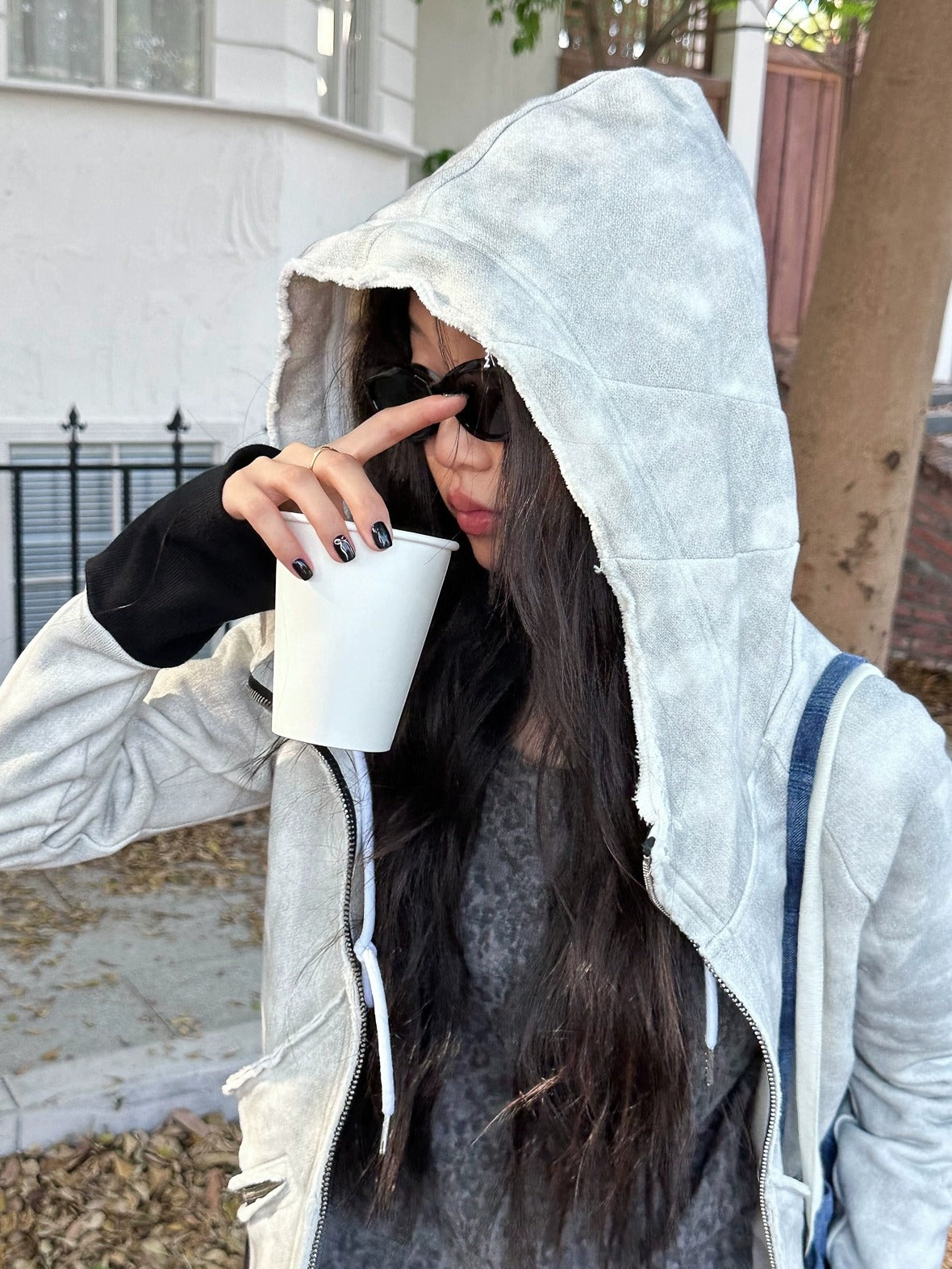 FULLTIDE Thick Pure Cotton Colorblock Hooded Mid Length Oversized Street Women Hoodies