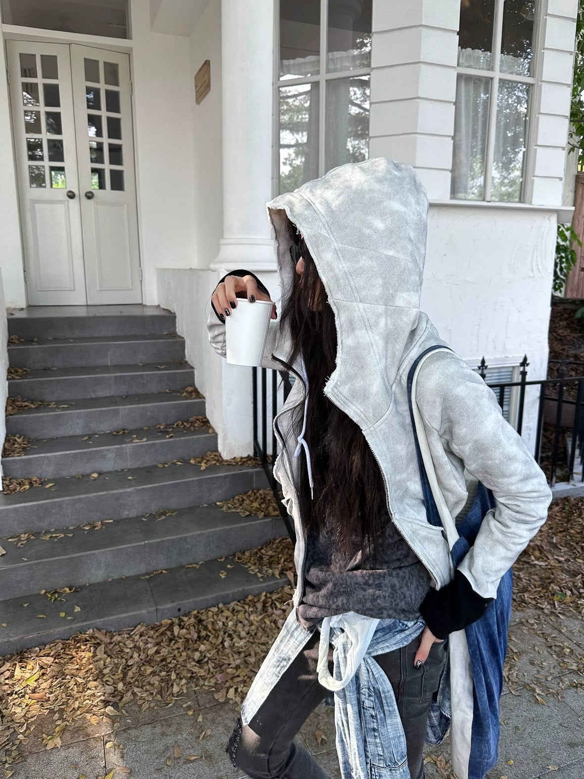 FULLTIDE Thick Pure Cotton Colorblock Hooded Mid Length Oversized Street Women Hoodies