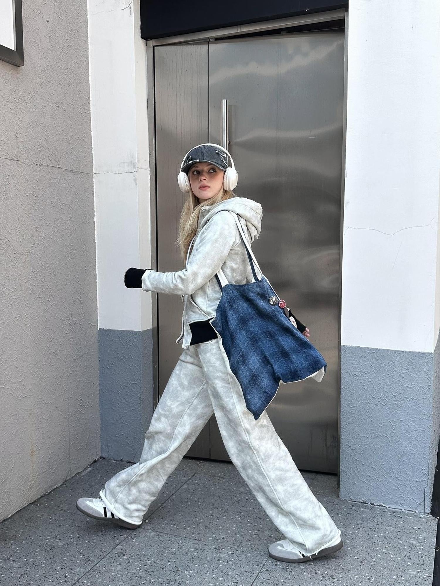 FULLTIDE Thick Pure Cotton Colorblock Hooded Mid Length Oversized Street Women Hoodies