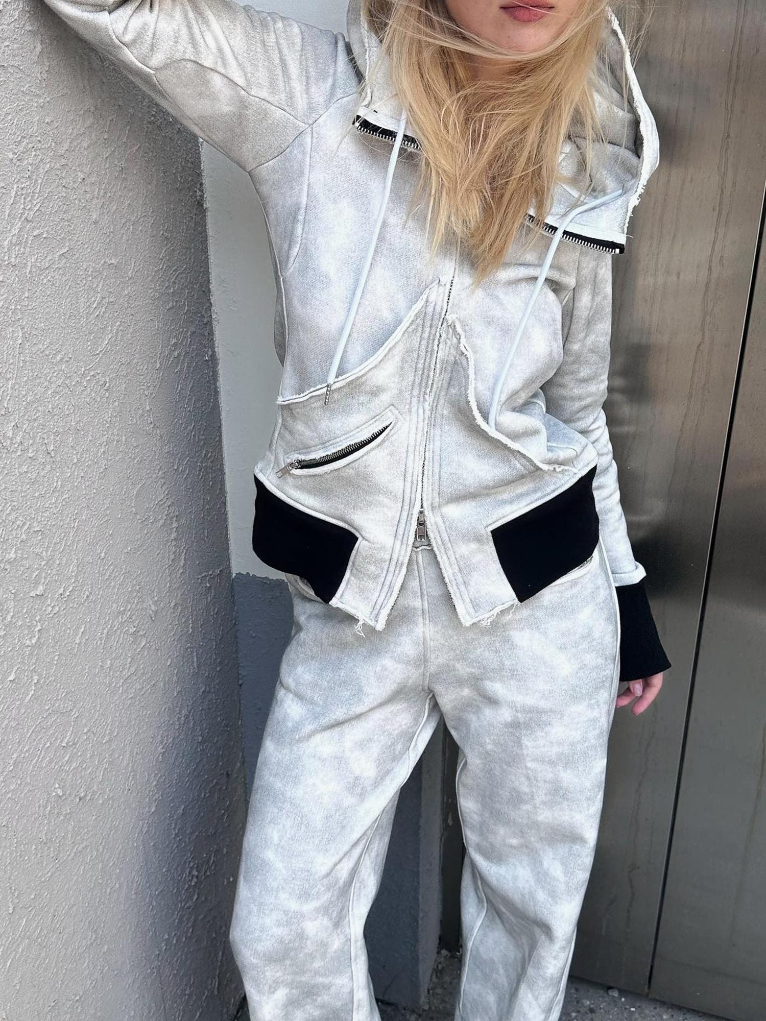 FULLTIDE Thick Pure Cotton Colorblock Hooded Mid Length Oversized Street Women Hoodies