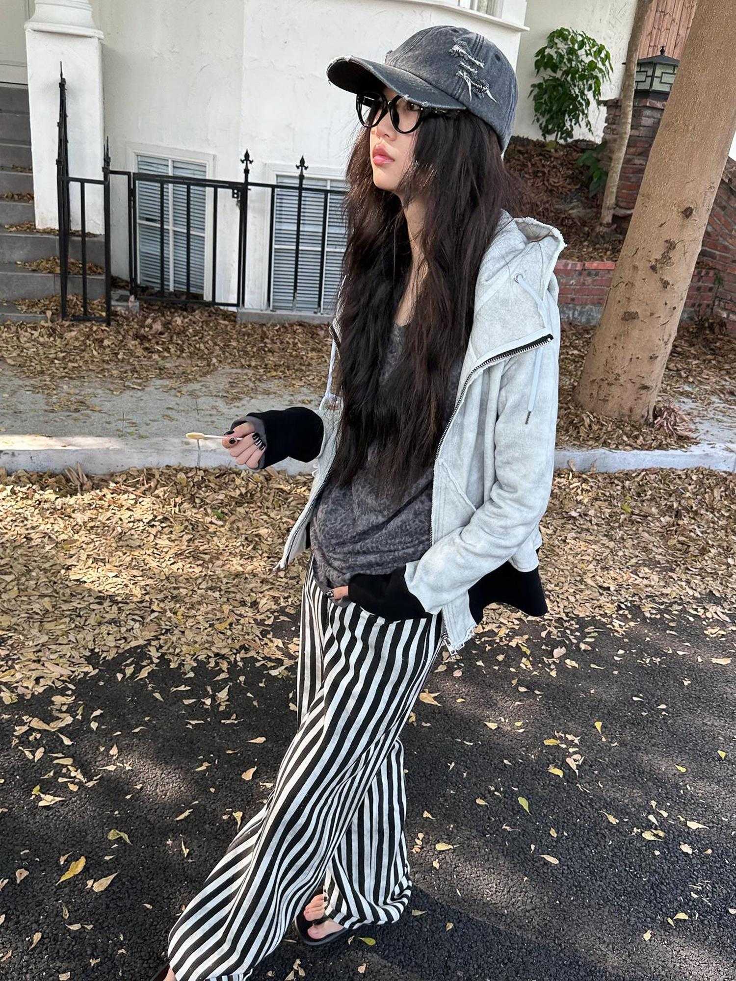 FULLTIDE Thick Pure Cotton Colorblock Hooded Mid Length Oversized Street Women Hoodies