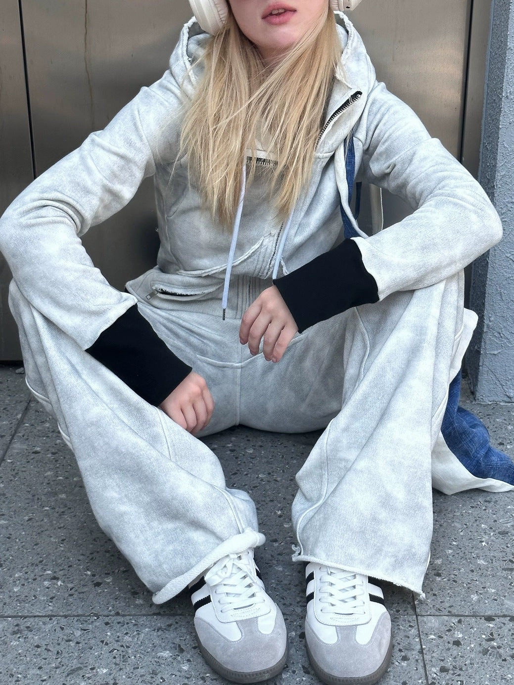 FULLTIDE Thick Pure Cotton Colorblock Hooded Mid Length Oversized Street Women Hoodies