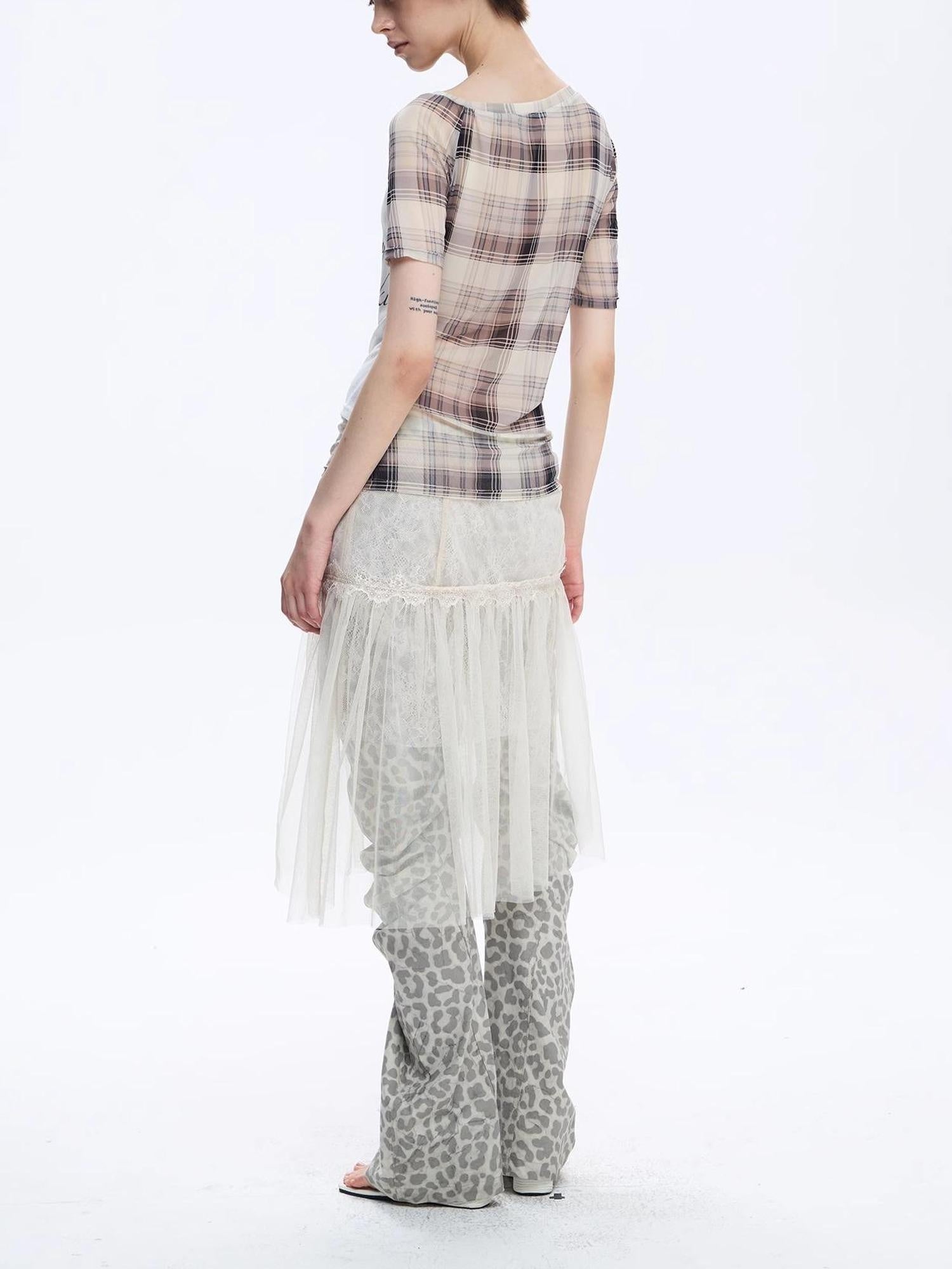 FULLTIDE Versatile Low Waist A Line Leopard Print Light Khaki Polyester Women Midi Skirt