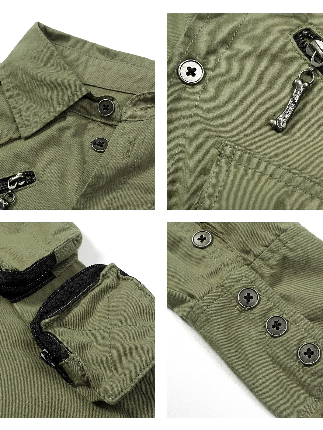 FULLTIDE Vintage Distressed 3d Pocket Zipper Epaulet Slim Women&