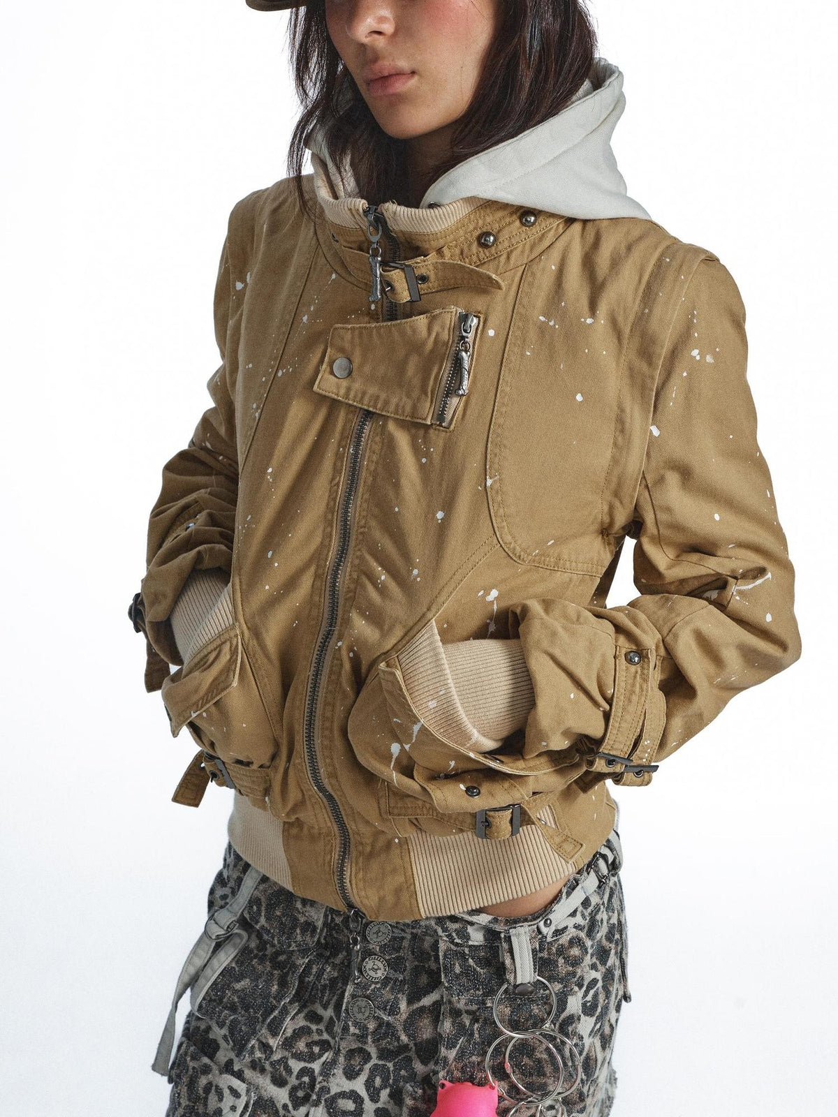 FULLTIDE Vintage Graffiti Splatter Detachable Zip Up Denim Women&