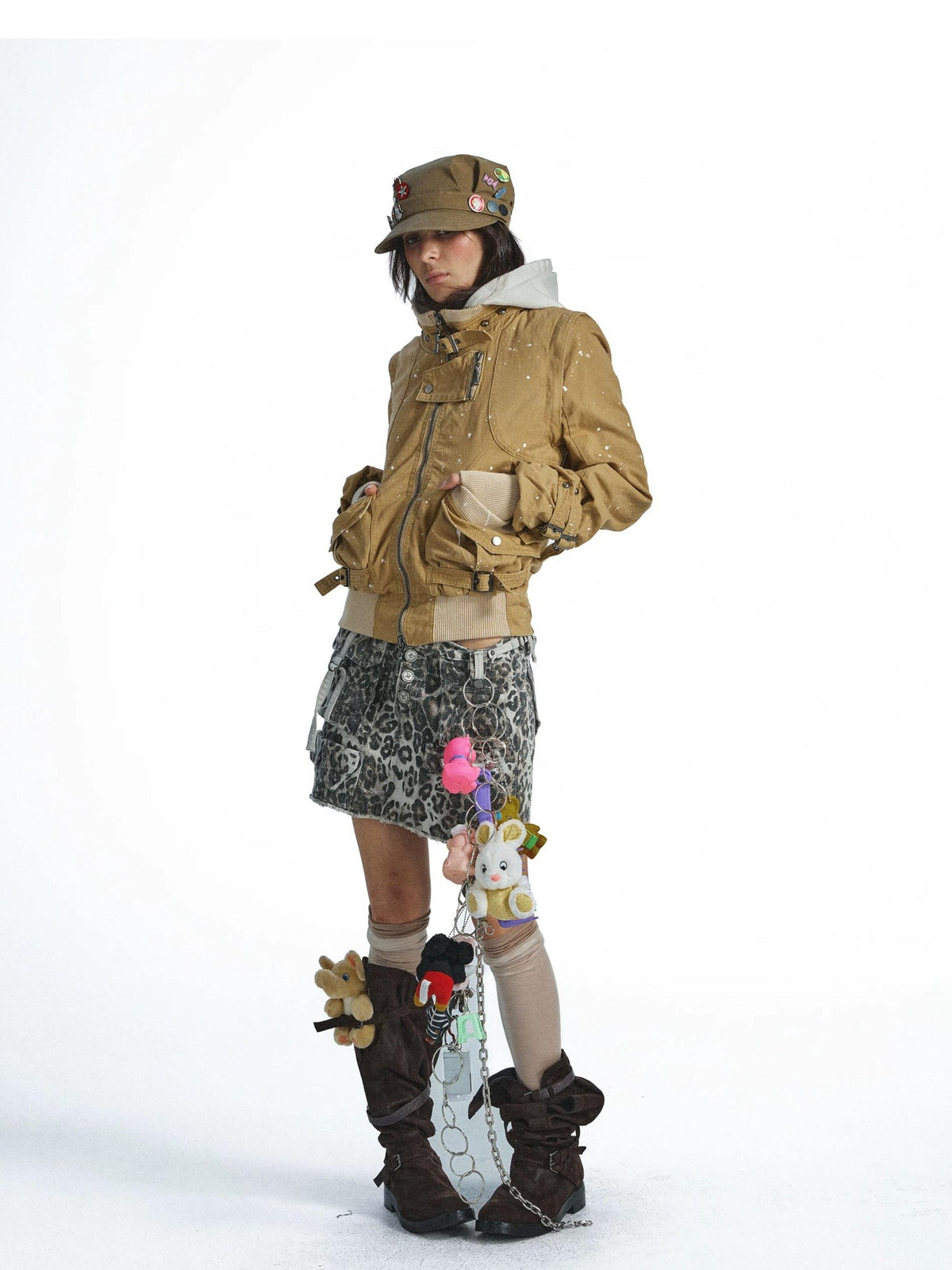 FULLTIDE Vintage Graffiti Splatter Detachable Zip Up Denim Women&