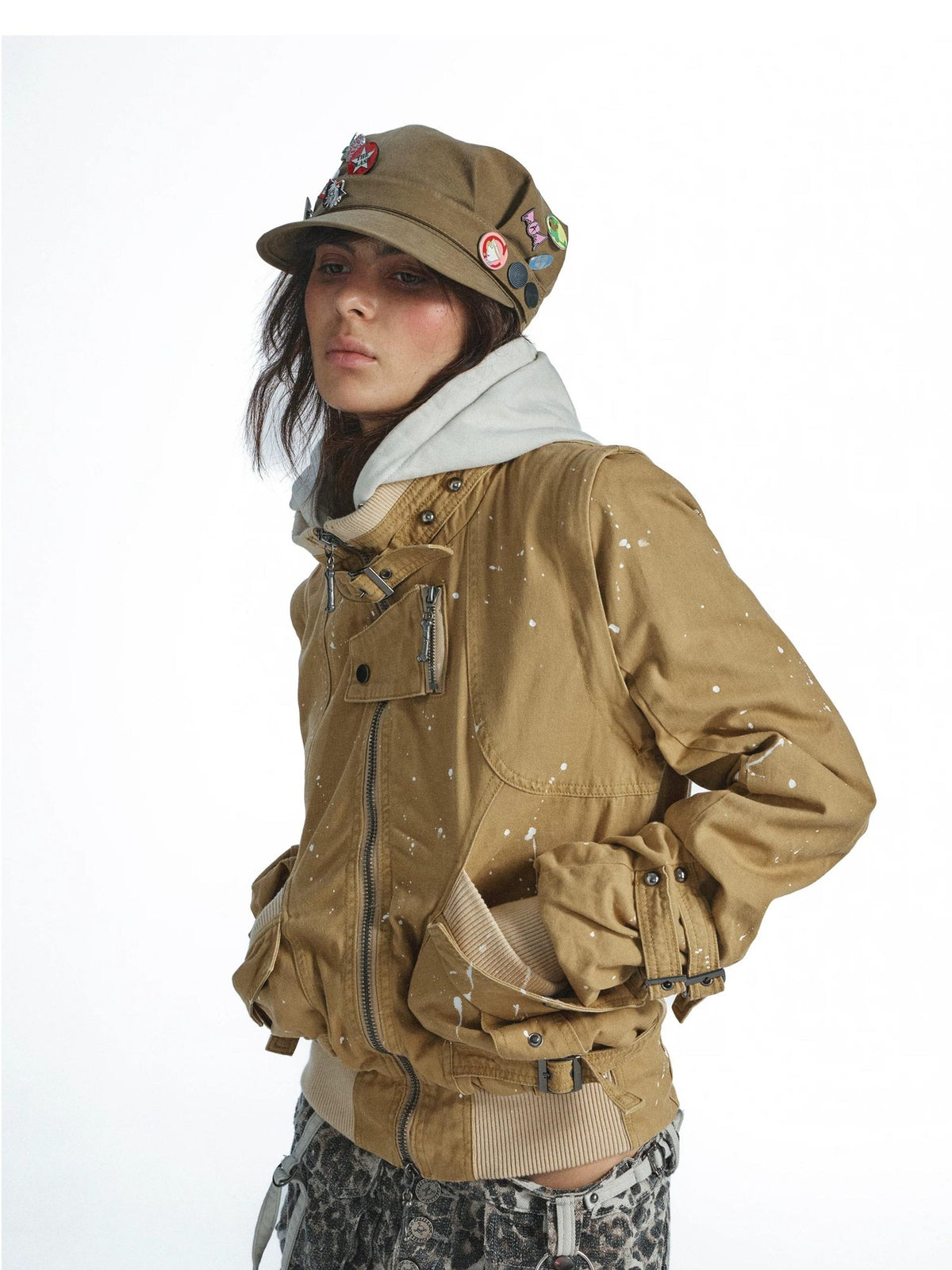 FULLTIDE Vintage Graffiti Splatter Detachable Zip Up Denim Women&