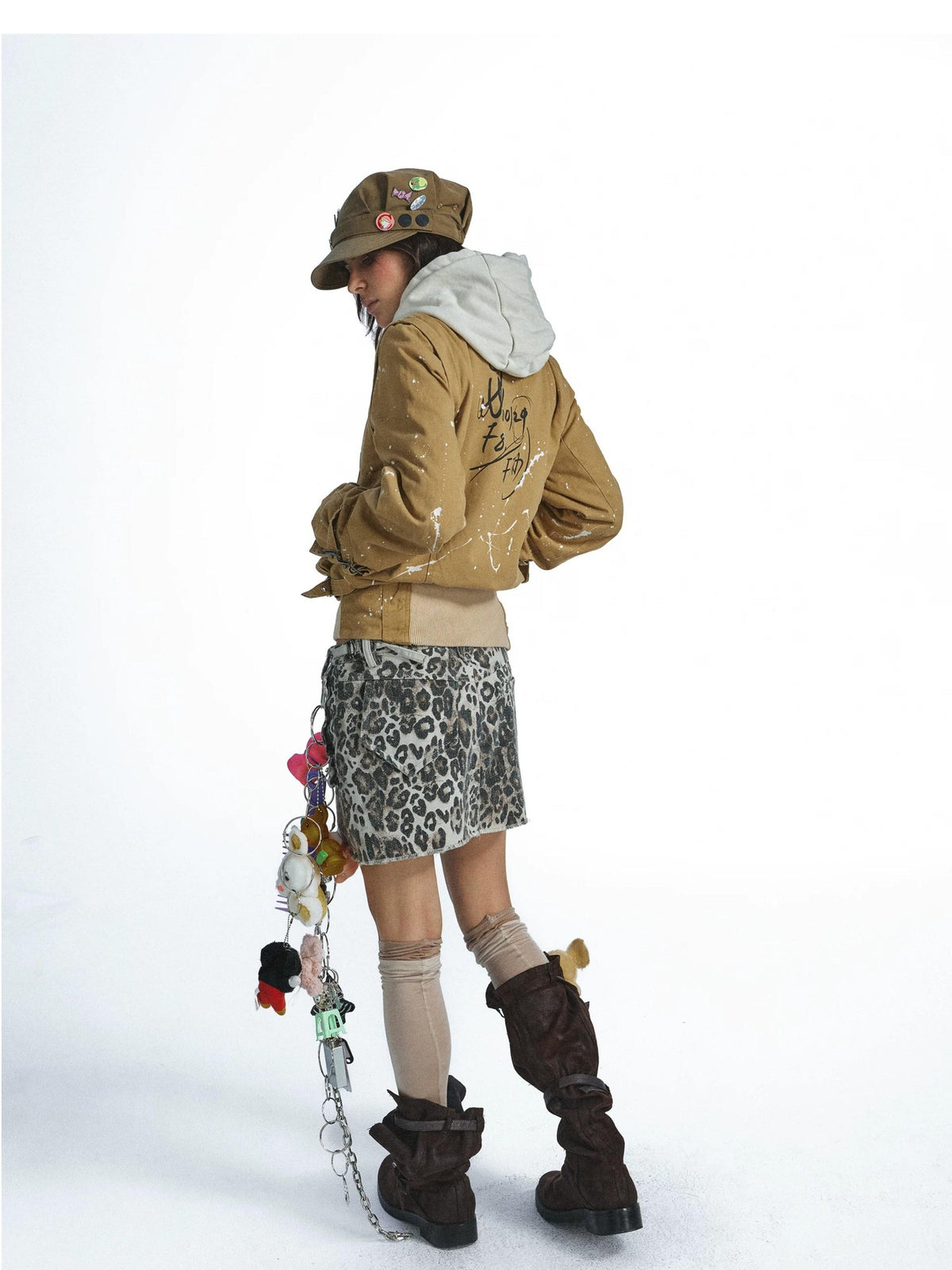 FULLTIDE Vintage Graffiti Splatter Detachable Zip Up Denim Women&
