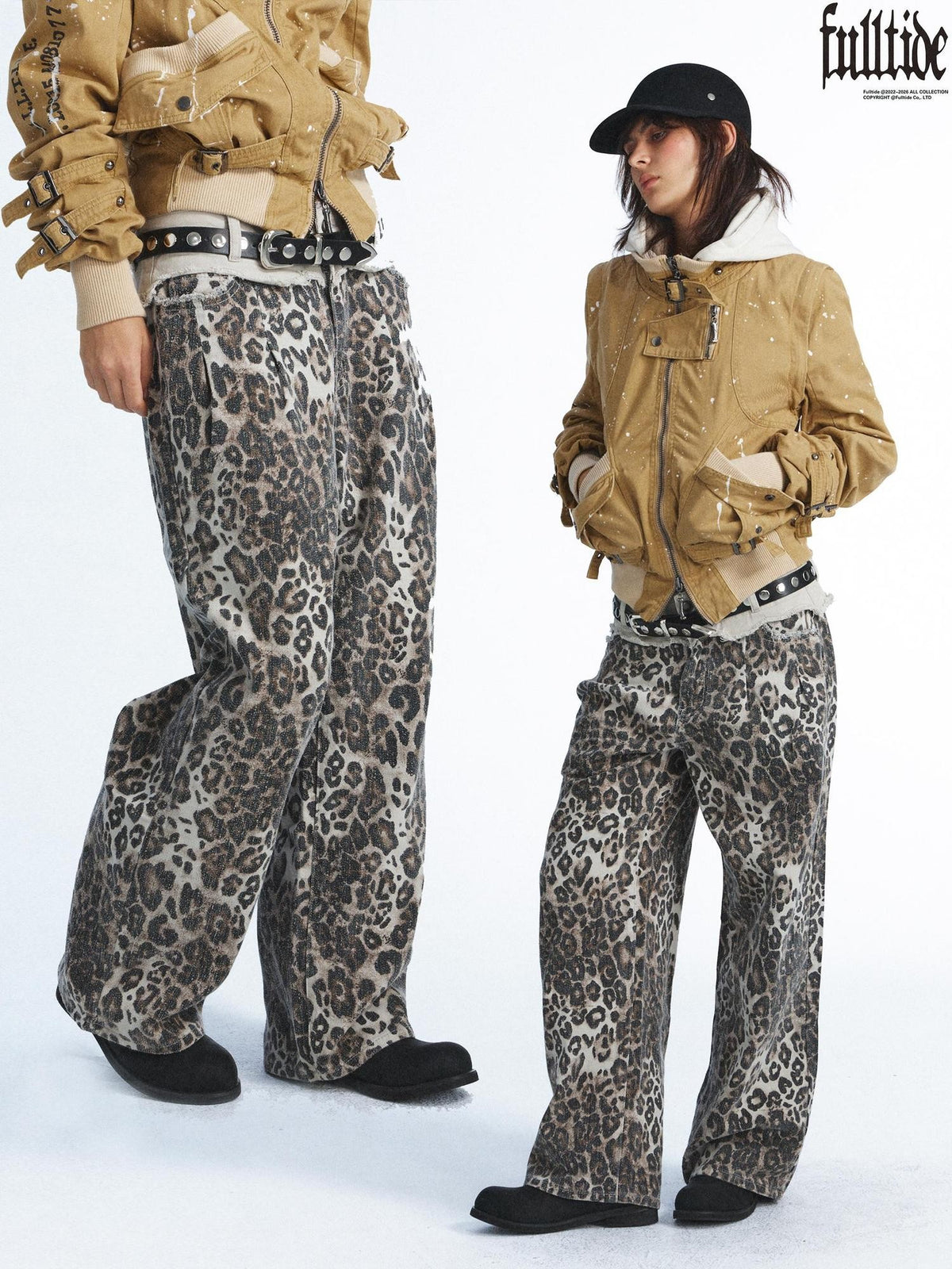FULLTIDE Vintage Leopard Print Distressed Double Waist Women&