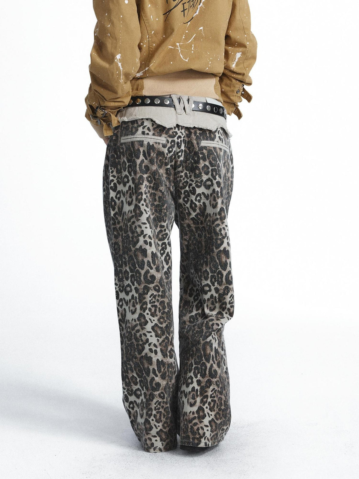 FULLTIDE Vintage Leopard Print Distressed Double Waist Women&