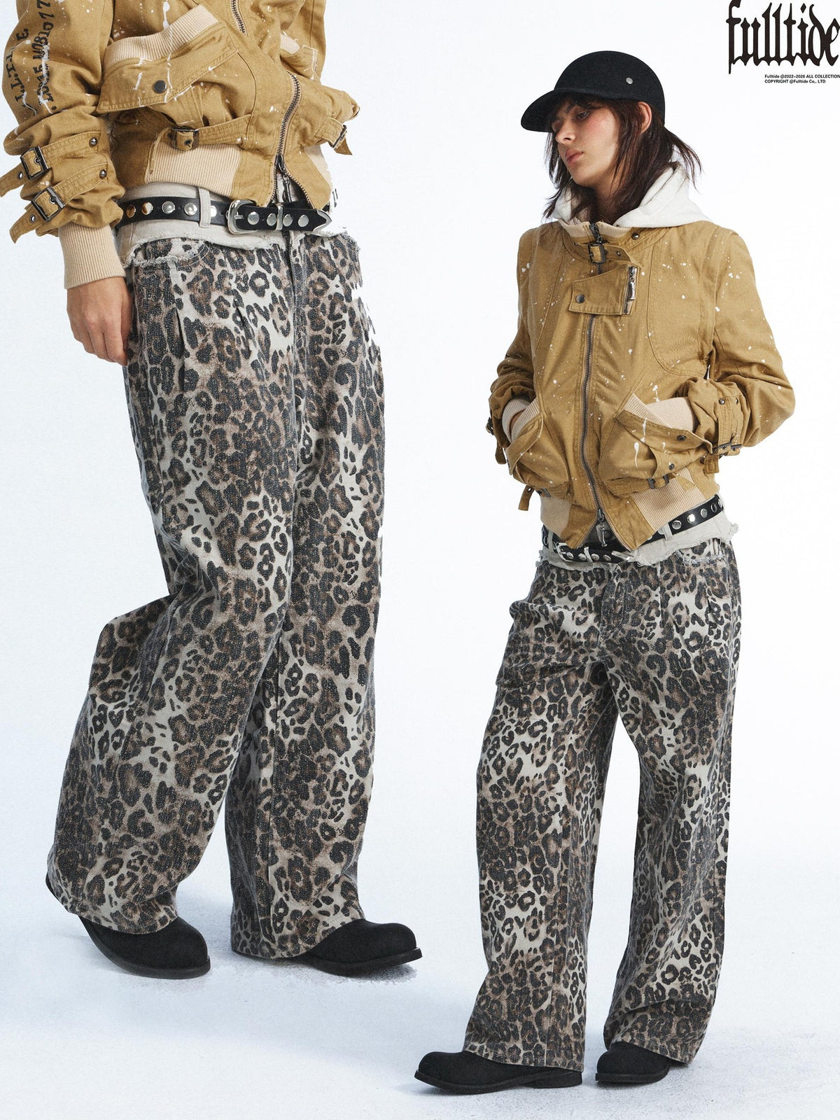 FULLTIDE Vintage Leopard Print Distressed Double Waist Women&