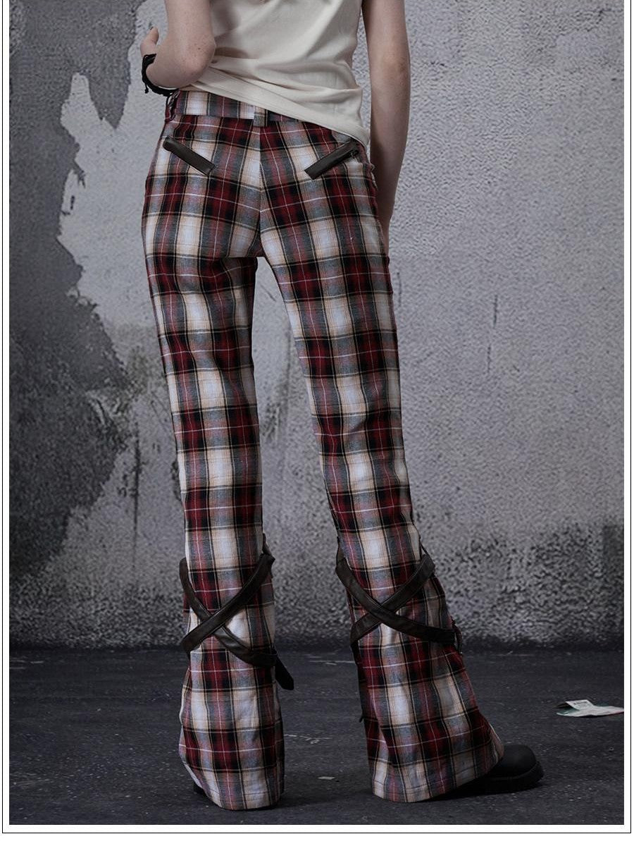 FULLTIDE Vintage Plaid Asymmetric Pocket High Waist Women&