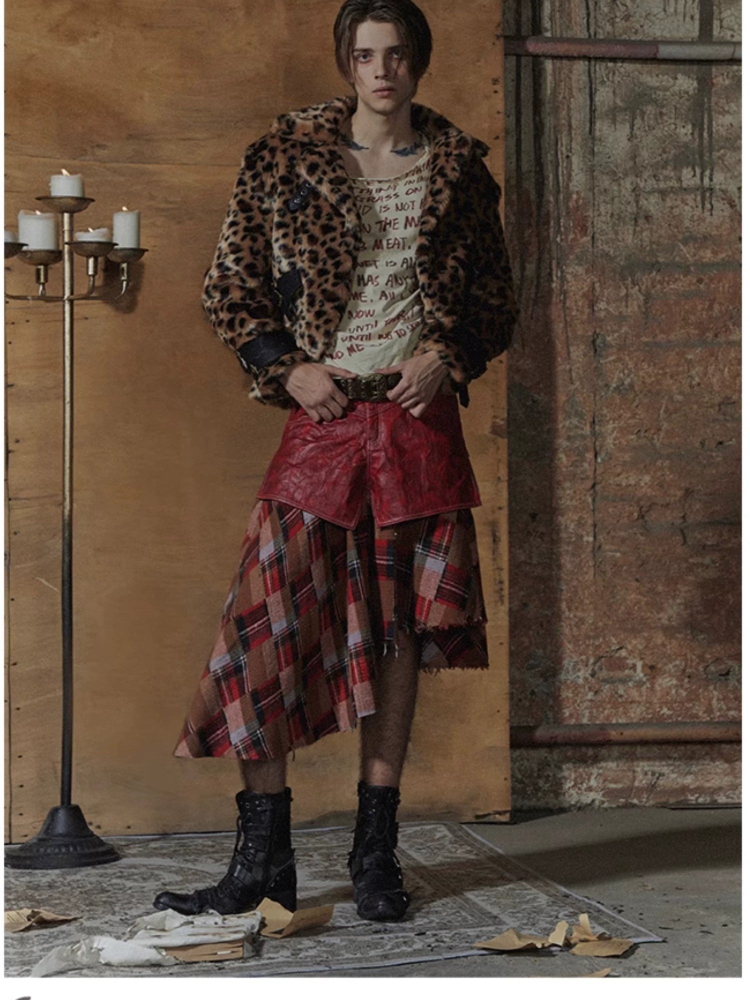 FULLTIDE Vintage Plaid Velvet Patchwork A Line Mid Rise Office Women Midi Skirt