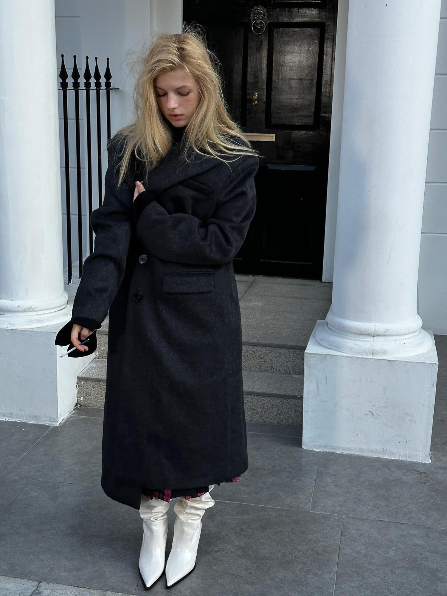 FULLTIDE Warm Lambswool Blend Notched Lapel Single Breasted Women Long Coat