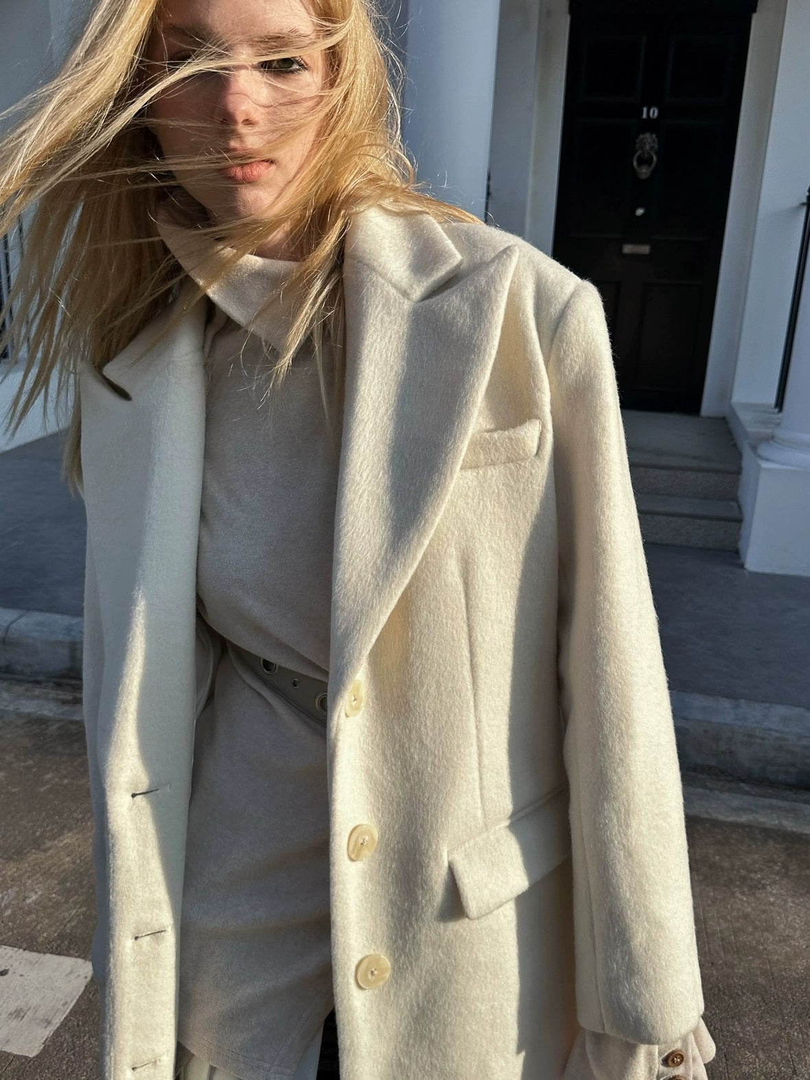 FULLTIDE Warm Lambswool Blend Notched Lapel Single Breasted Women Long Coat