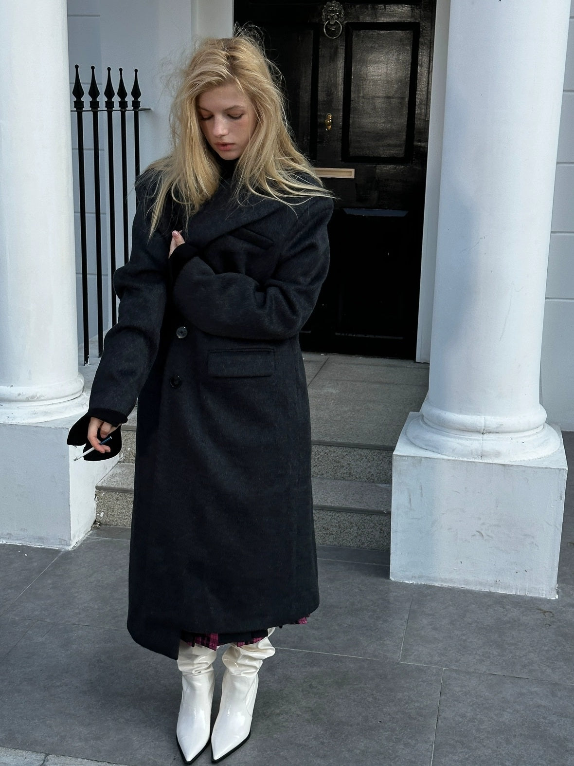 FULLTIDE Warm Lambswool Blend Notched Lapel Single Breasted Women Long Coat