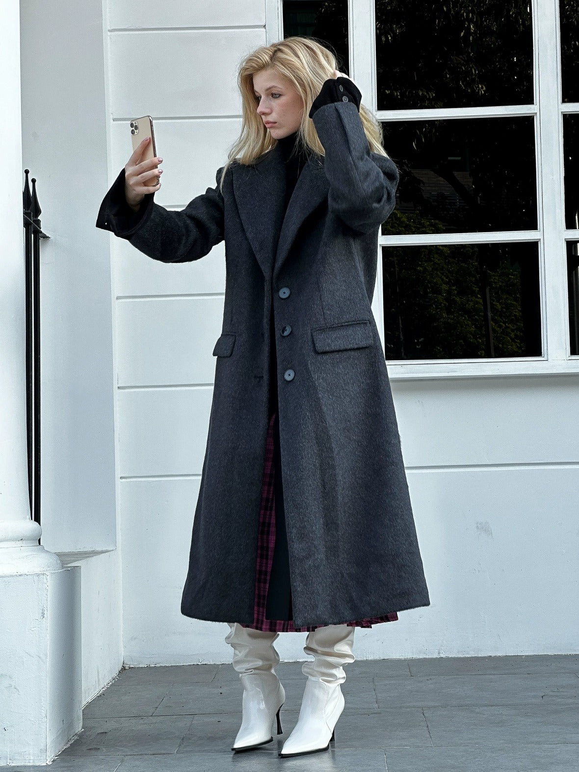 FULLTIDE Warm Lambswool Blend Notched Lapel Single Breasted Women Long Coat