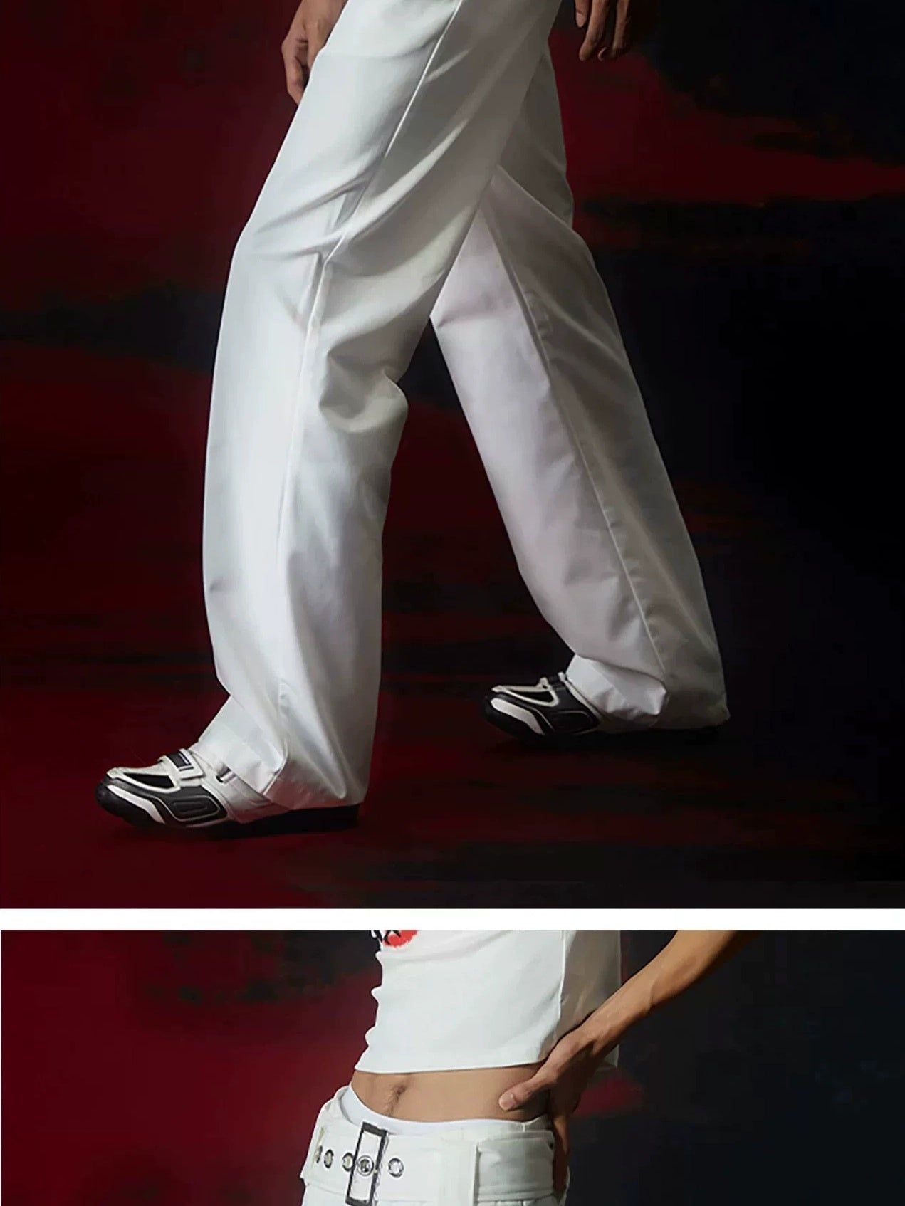 FULLTIDE White Mid Rise Slight Stretch Straight Minimalist Youth Wedding Designer Pants