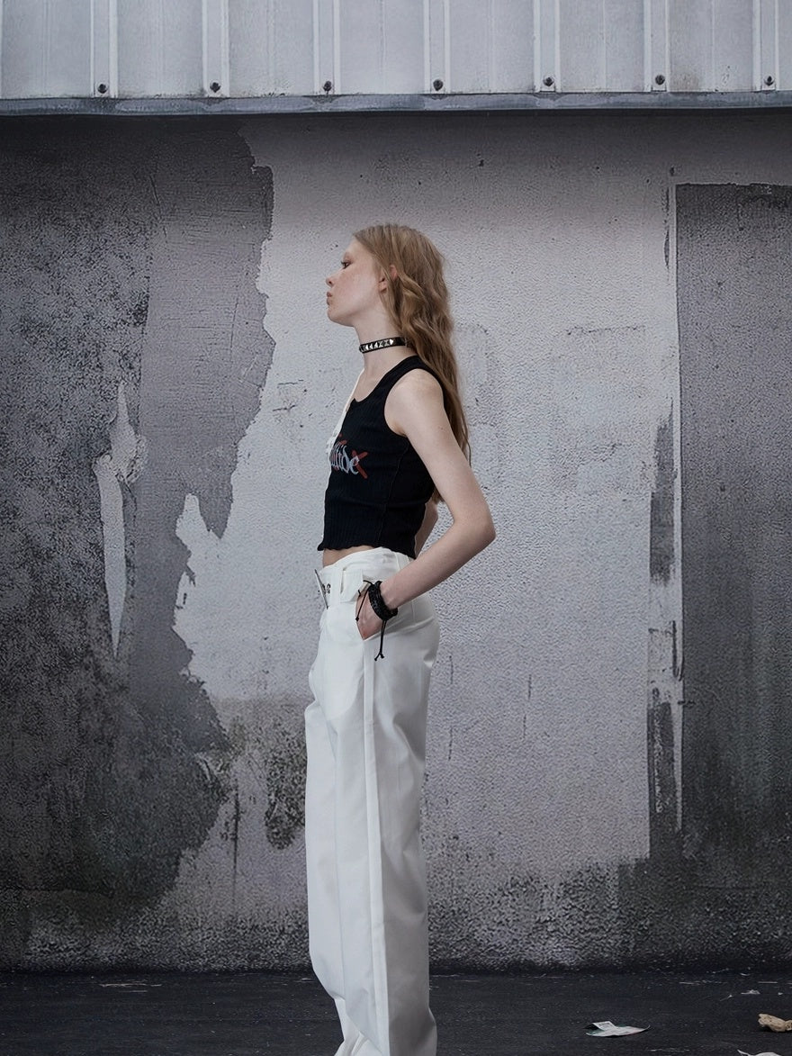 FULLTIDE White Mid Rise Slight Stretch Straight Minimalist Youth Wedding Designer Pants