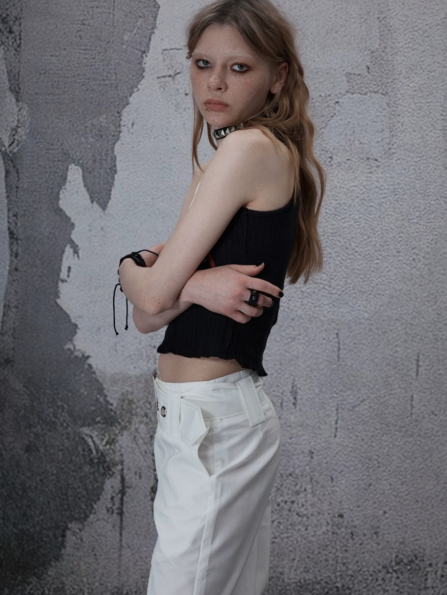 FULLTIDE White Mid Rise Slight Stretch Straight Minimalist Youth Wedding Designer Pants