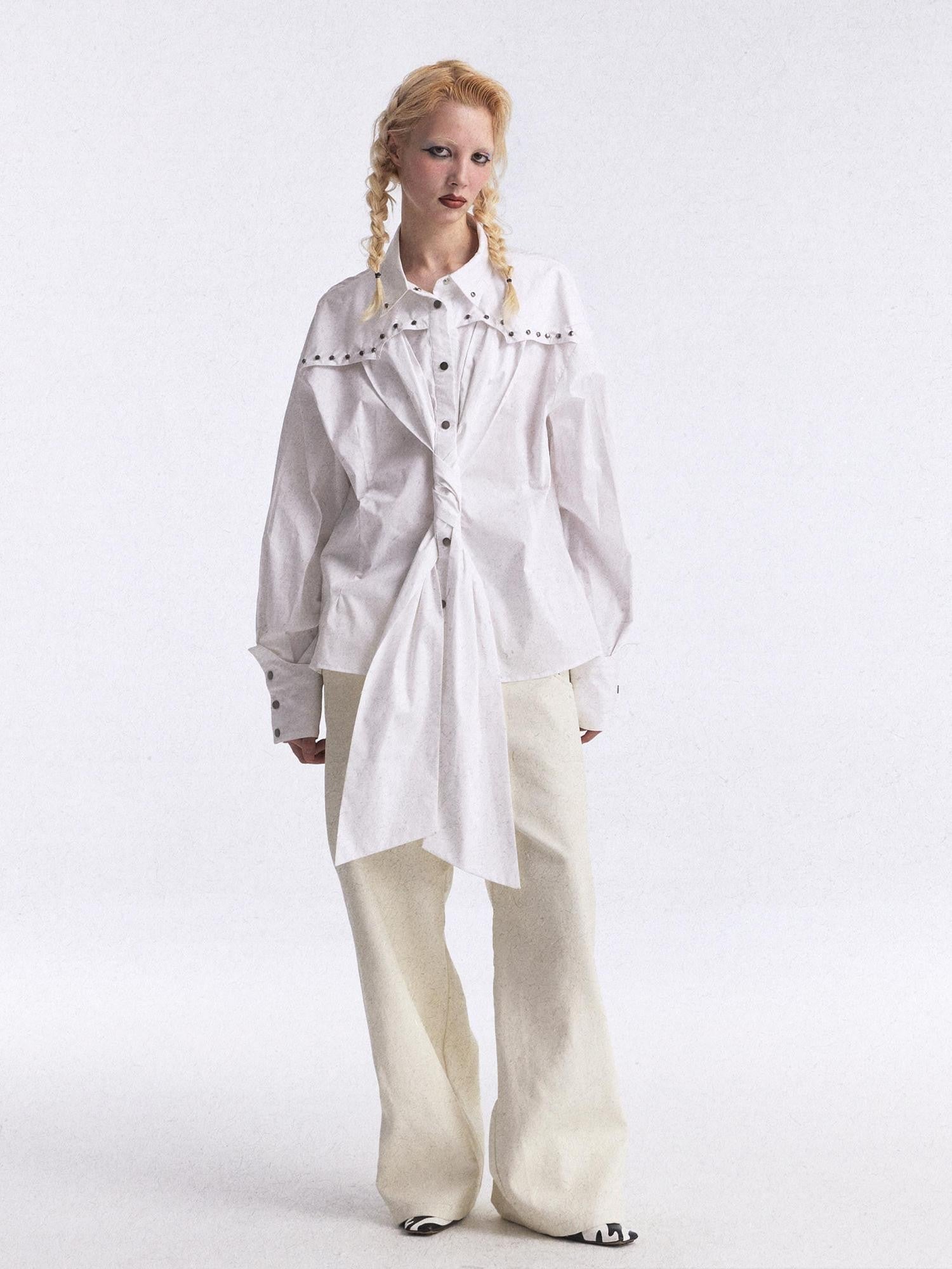 FULLTIDE White Studded Tie 3d Tailored Utility Buttoned Women&