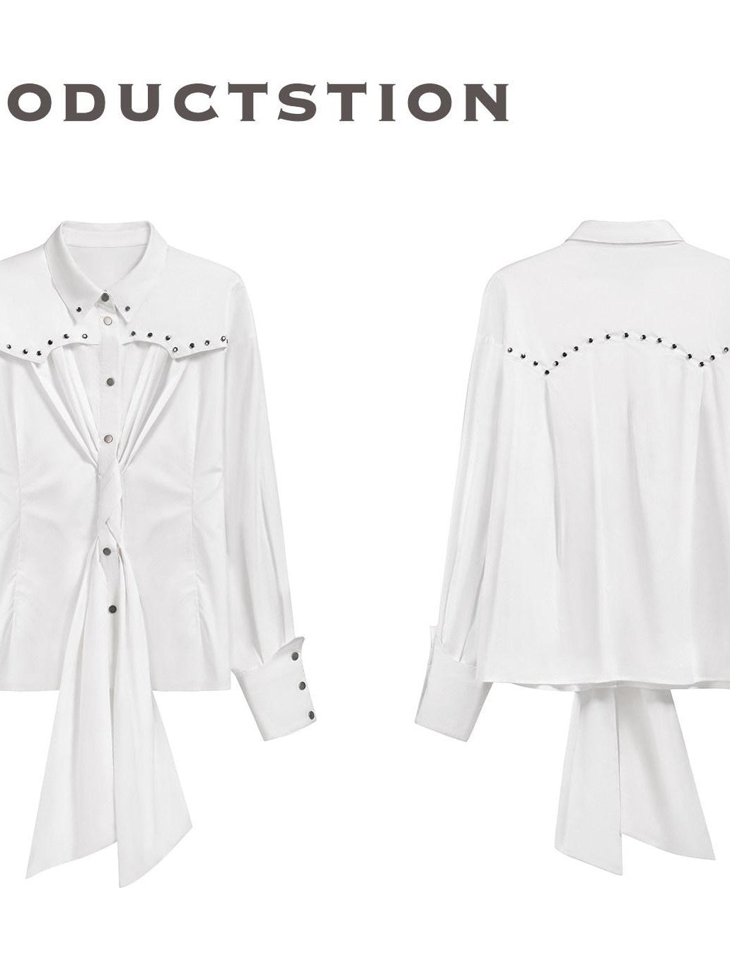 FULLTIDE White Studded Tie 3d Tailored Utility Buttoned Women&