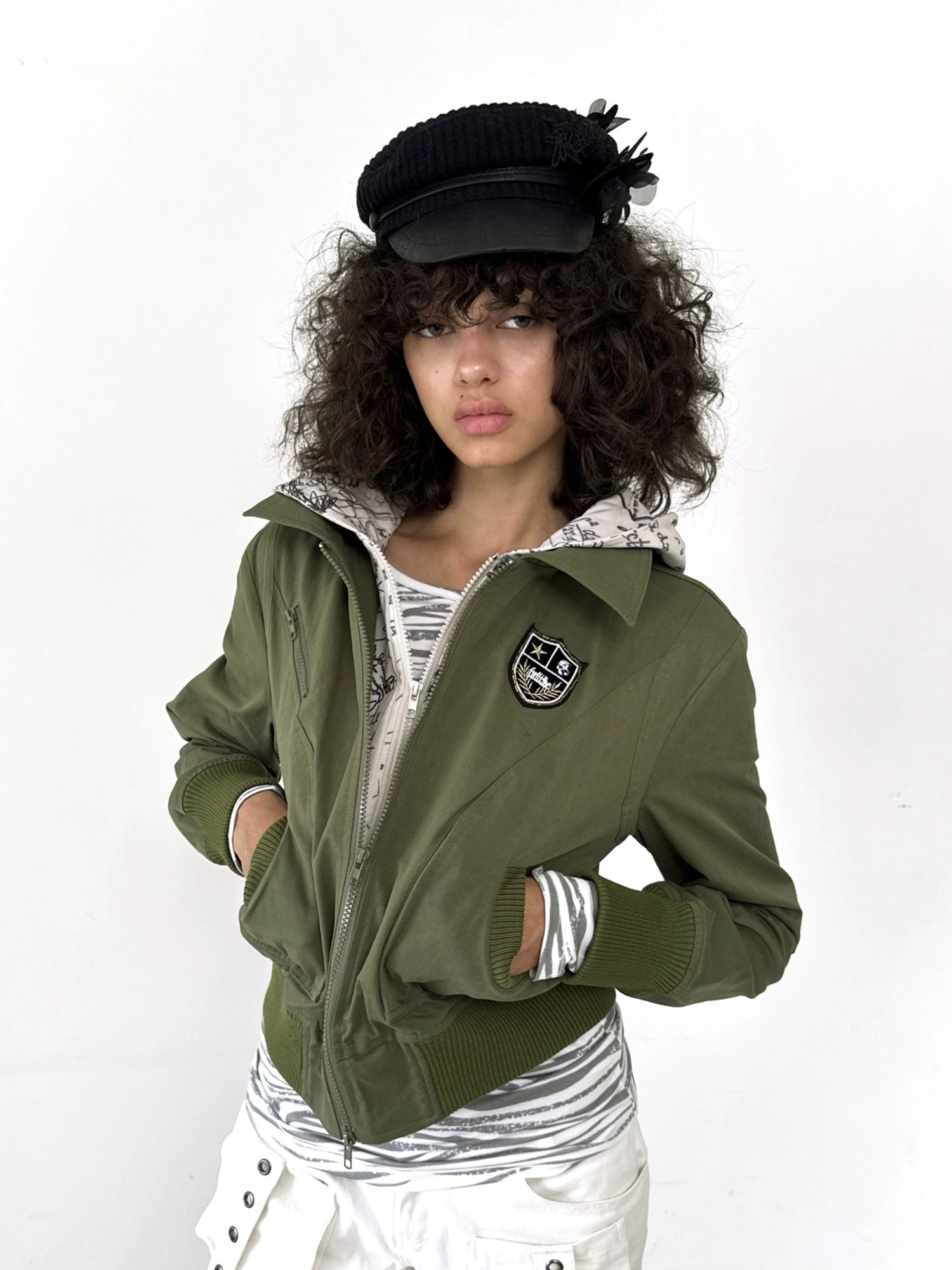 FULLTIDE Windproof Chinese High Waist Hooded Embroidered Mock Layer Unisex Cotton Hoodies