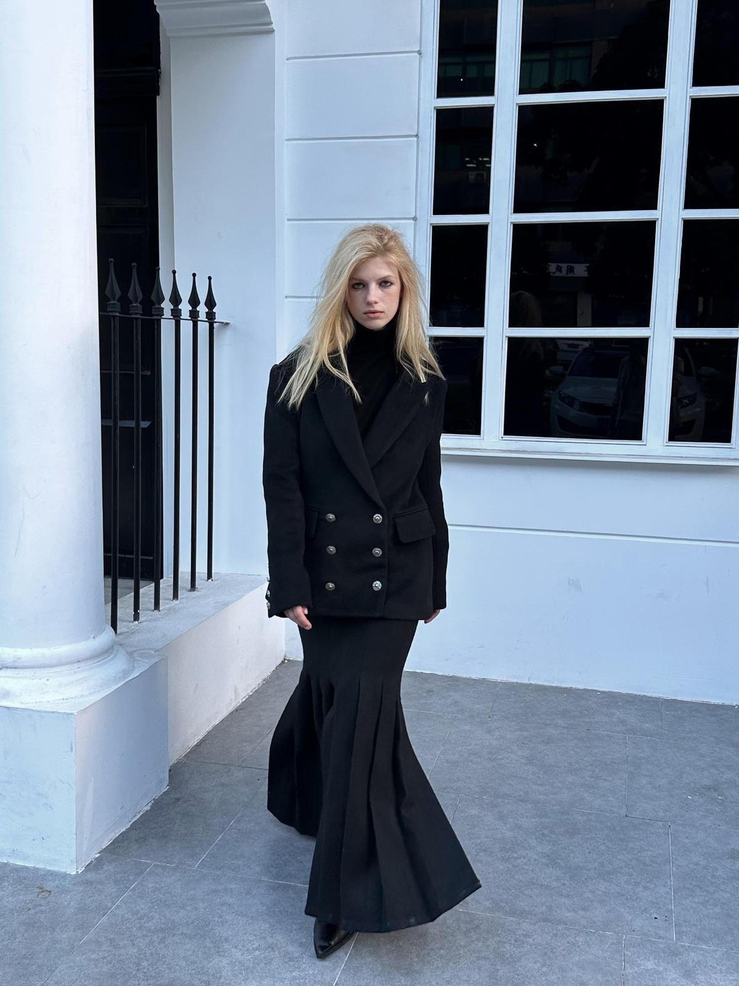 FULLTIDE Wool Blend Tailored Mid Rise Suit Style Women Versatile Maxi Skirt