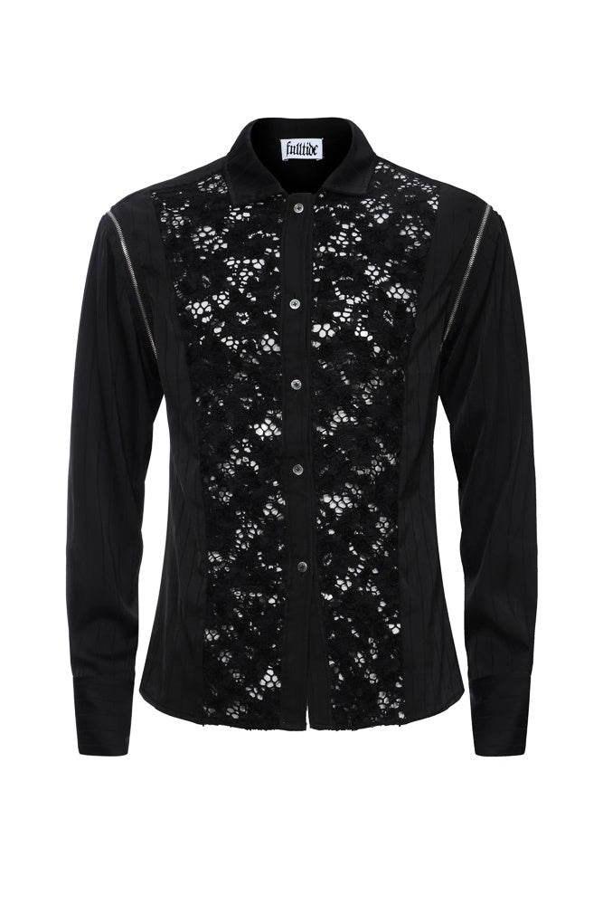 FULLTIDE_Wrinkle_Free_Satin_Square_Neck_Rock_Chic_Women_Evening_Zip_Pleated_Shimmer_Shirt_MISSTT