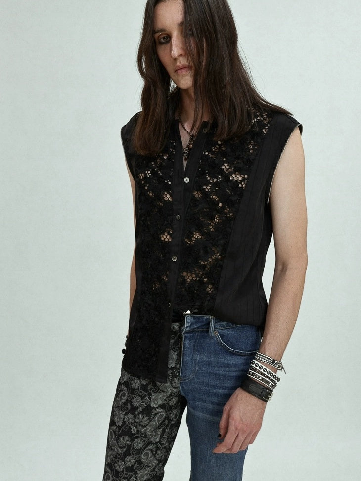 FULLTIDE Wrinkle Free Satin Square Neck Rock Chic Women Evening Zip Pleated Shimmer Shirt