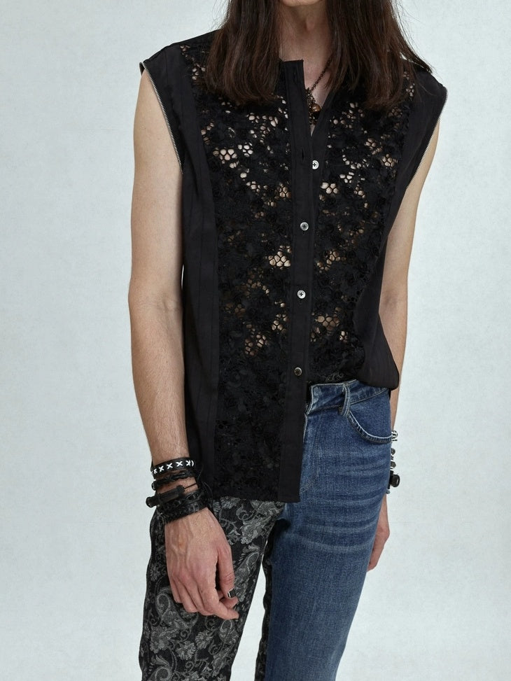 FULLTIDE Wrinkle Free Satin Square Neck Rock Chic Women Evening Zip Pleated Shimmer Shirt