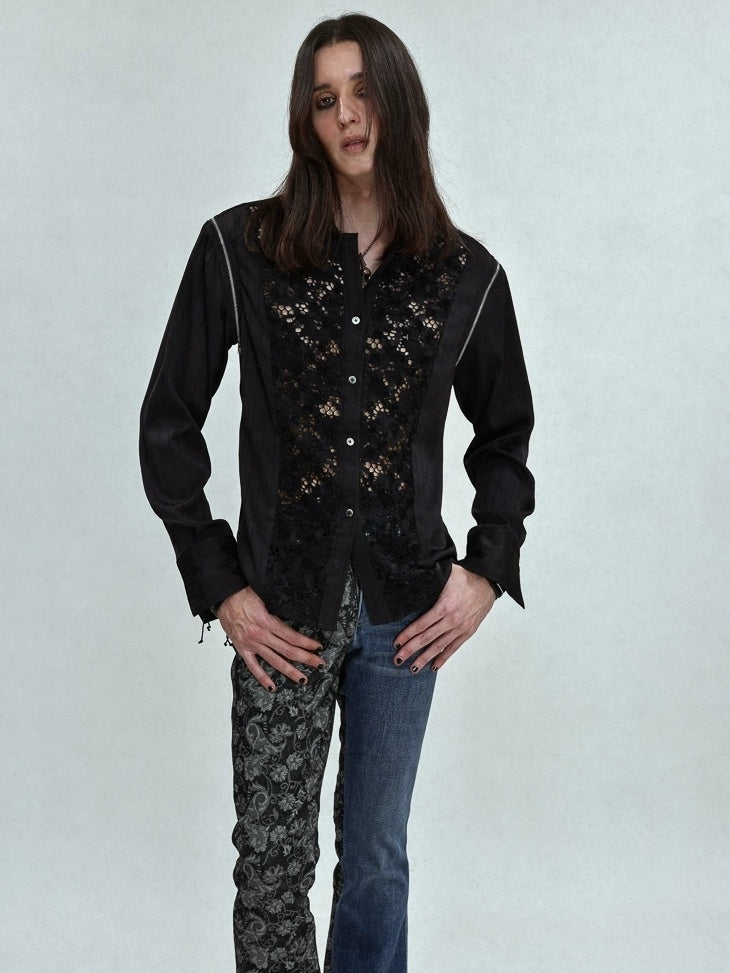 FULLTIDE Wrinkle Free Satin Square Neck Rock Chic Women Evening Zip Pleated Shimmer Shirt