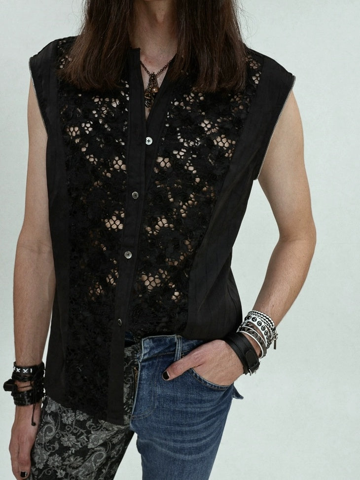 FULLTIDE Wrinkle Free Satin Square Neck Rock Chic Women Evening Zip Pleated Shimmer Shirt