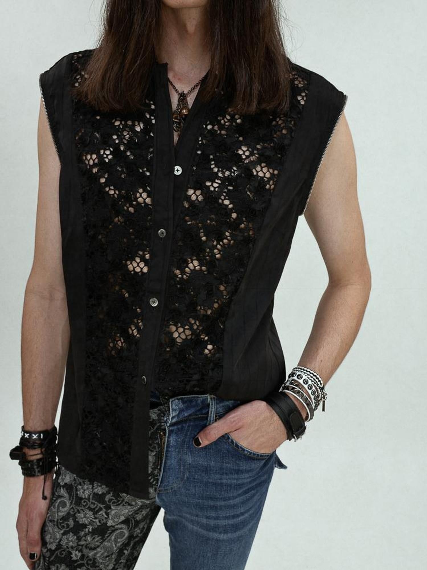 FULLTIDE Wrinkle Free Satin Square Neck Rock Chic Women Evening Zip Pleated Shimmer Shirt