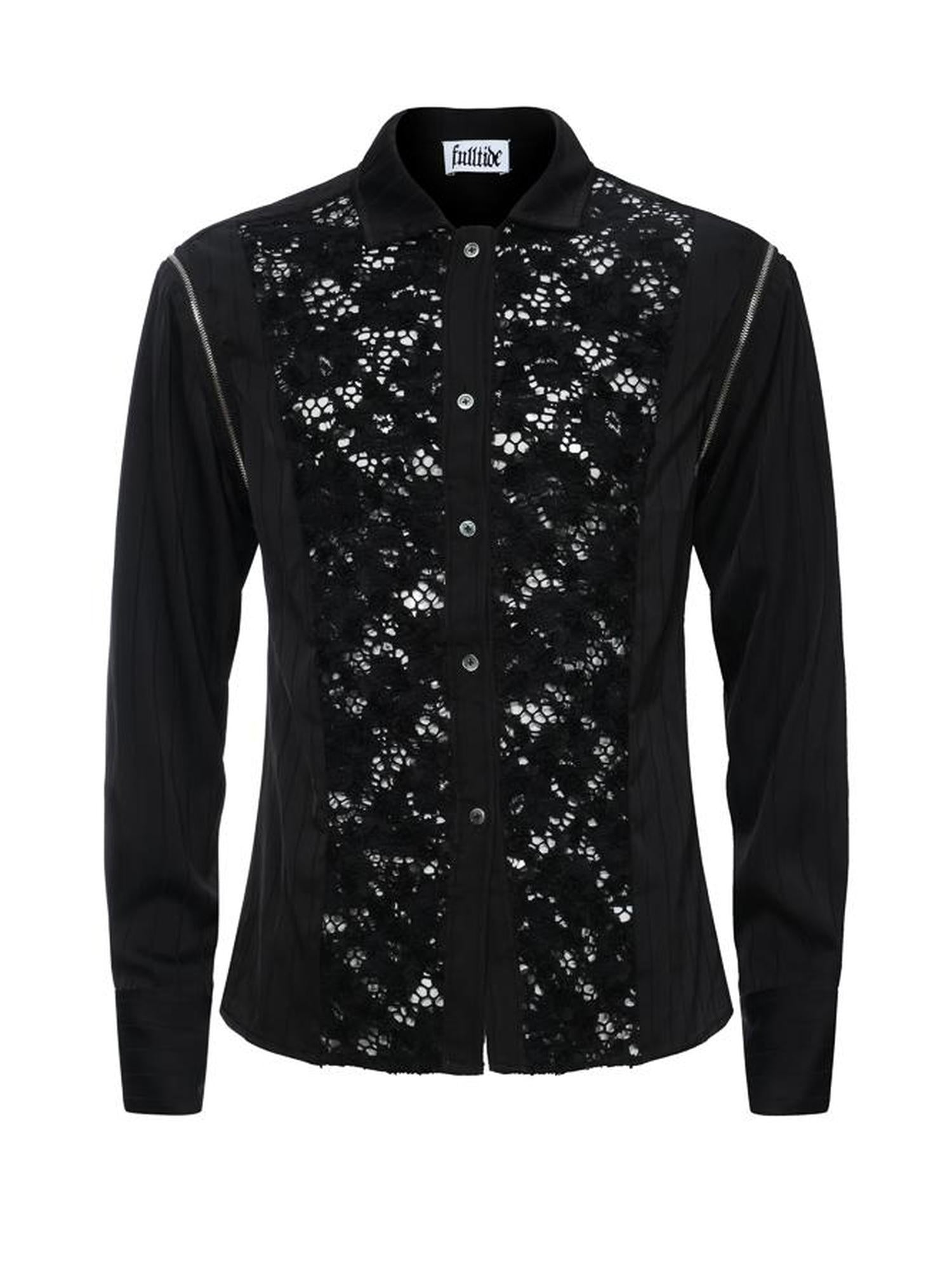 FULLTIDE Wrinkle Free Satin Square Neck Rock Chic Women Evening Zip Pleated Shimmer Shirt