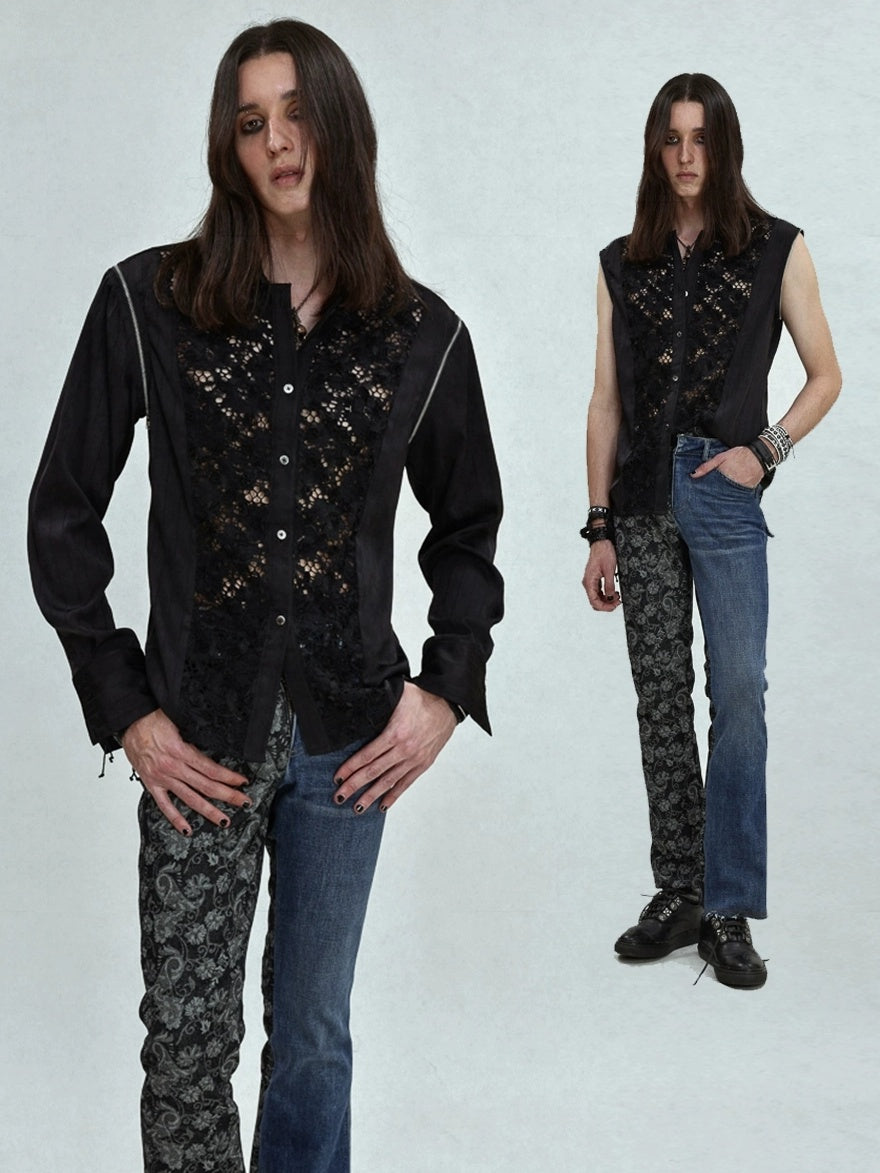 FULLTIDE Wrinkle Free Satin Square Neck Rock Chic Women Evening Zip Pleated Shimmer Shirt