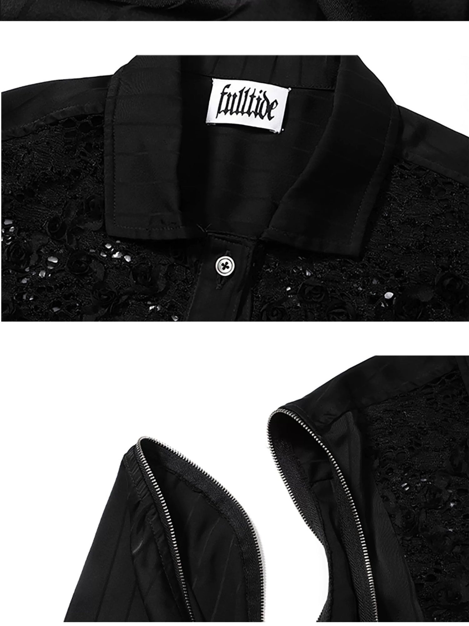 FULLTIDE Wrinkle Free Satin Square Neck Rock Chic Women Evening Zip Pleated Shimmer Shirt