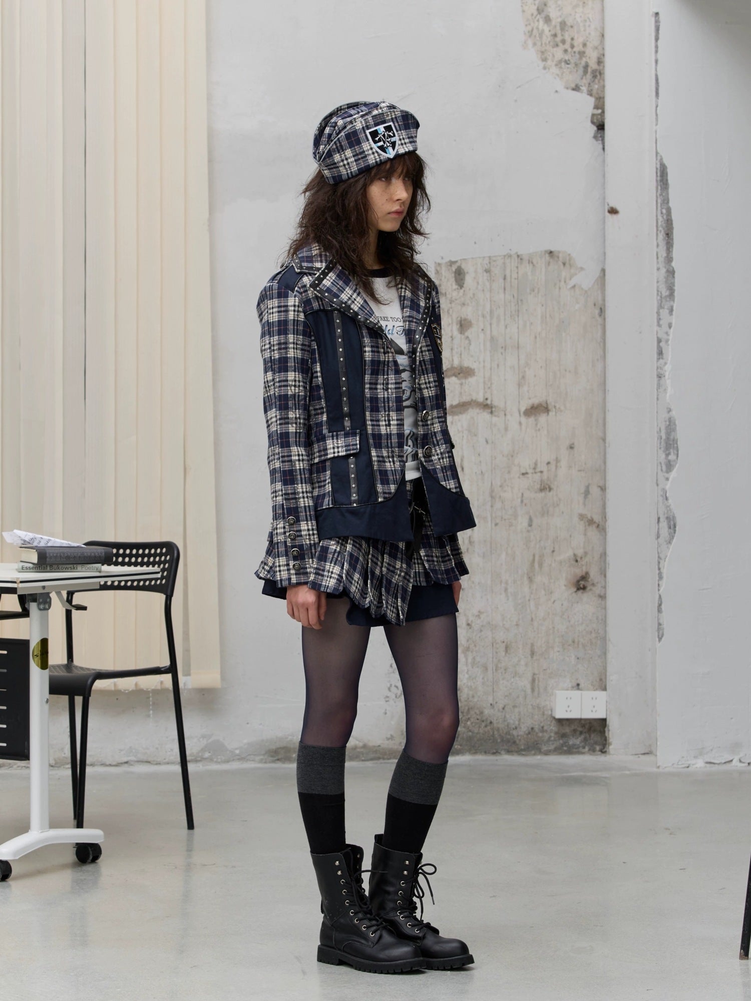 FULLTIDE Wrinkle Resistant Silk Lined Pleated Asymmetric Low Waist Punk Plaid Mini Skirt