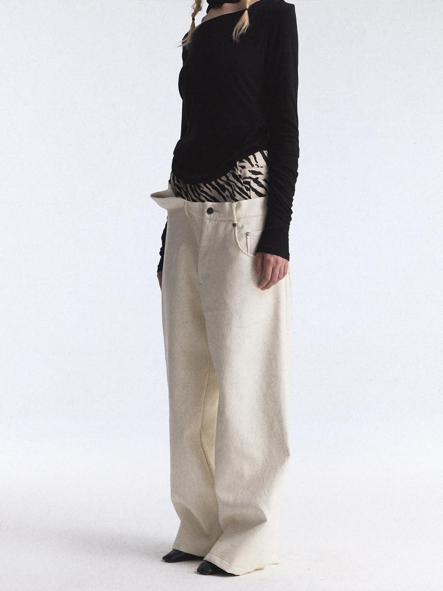 FULLTIDE Zebra Print Asymmetric Washed Double Waist Women&