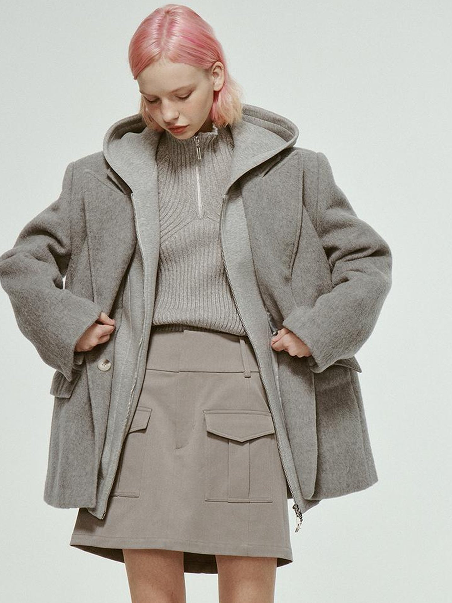 FUSSED 23aw Wool Blend Fleck Grey Notched Collar Cropped Blazer