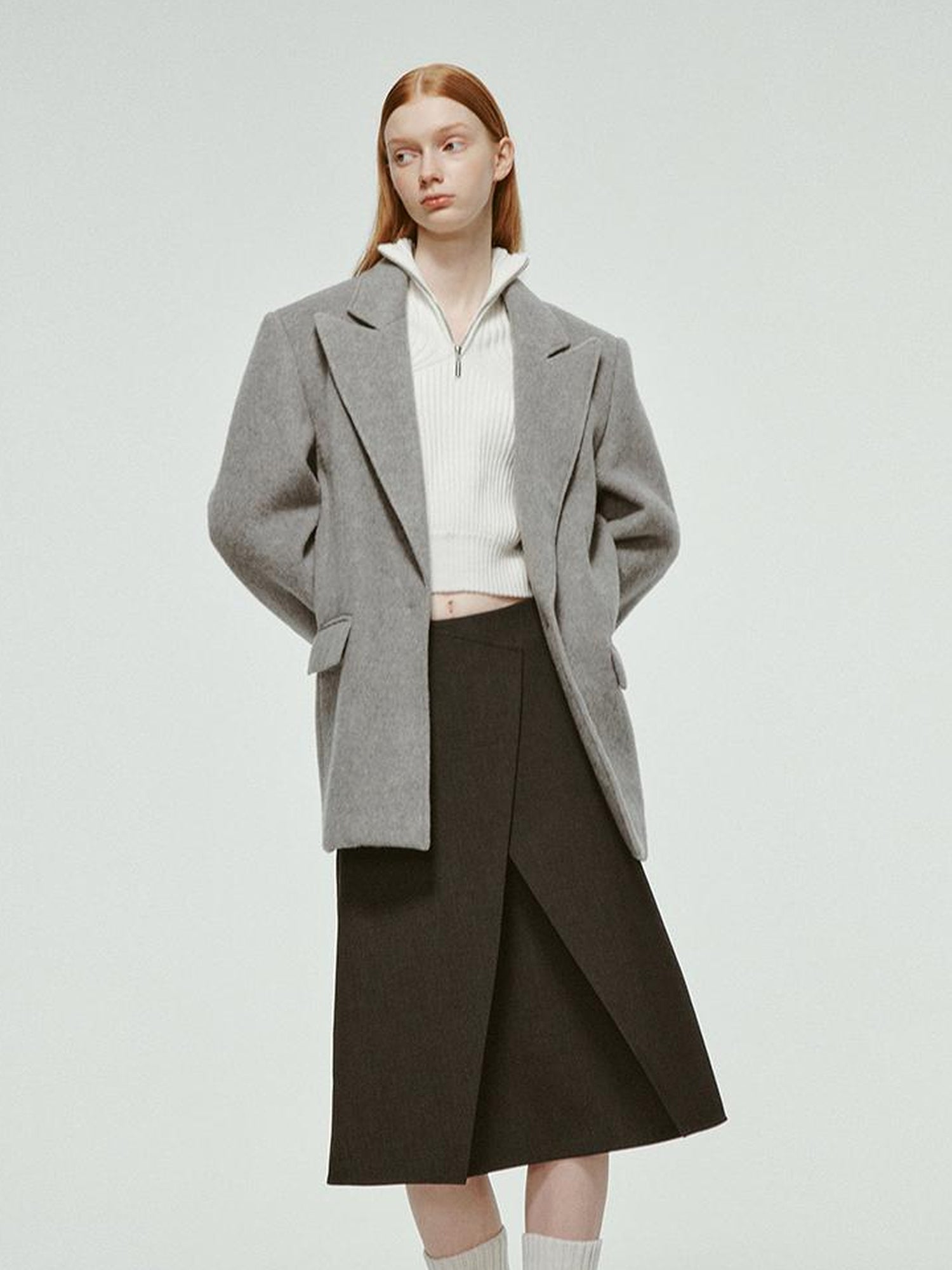 FUSSED 23aw Wool Blend Fleck Grey Notched Collar Cropped Blazer